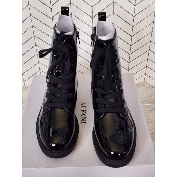 Alfani Terissa Women’s Lace-Up Combat Boots – Glossy Ankle Booties - Black - Picture 7 of 10